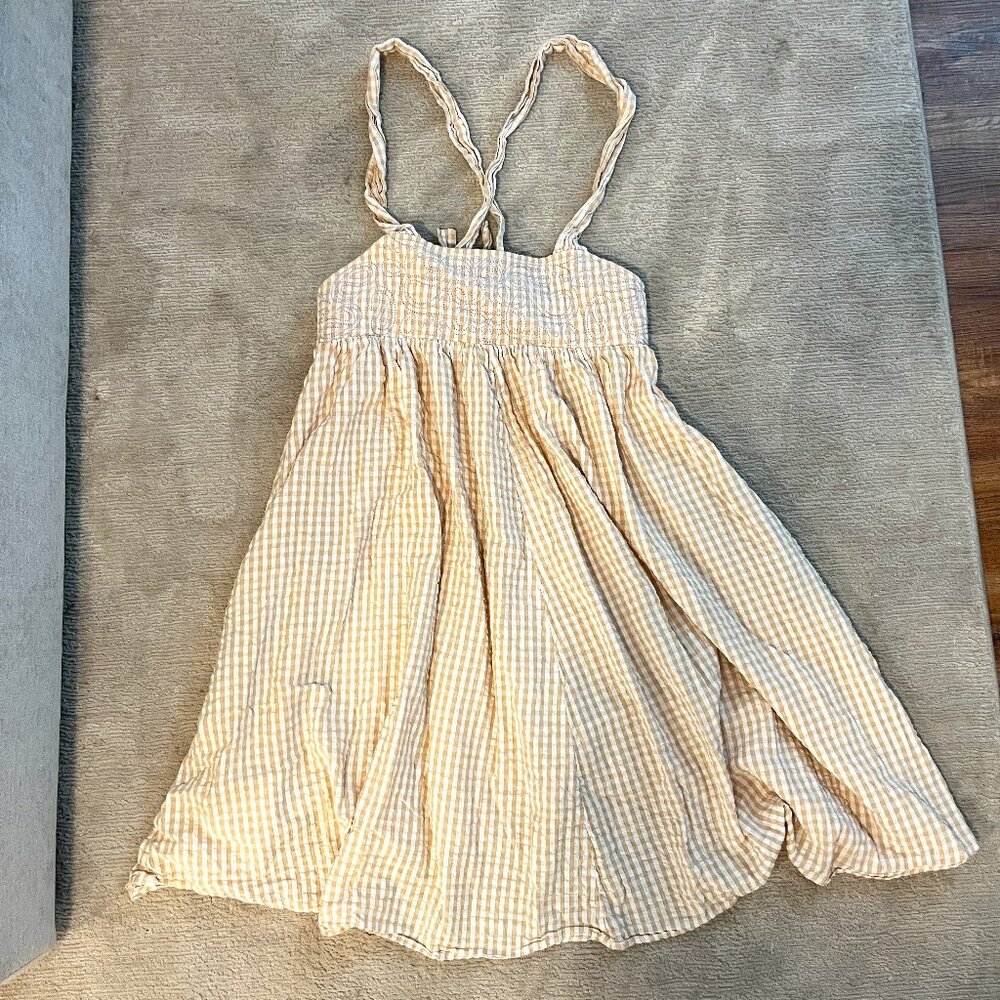 UO Kimchi Blue Tan Gingham Chore Dress